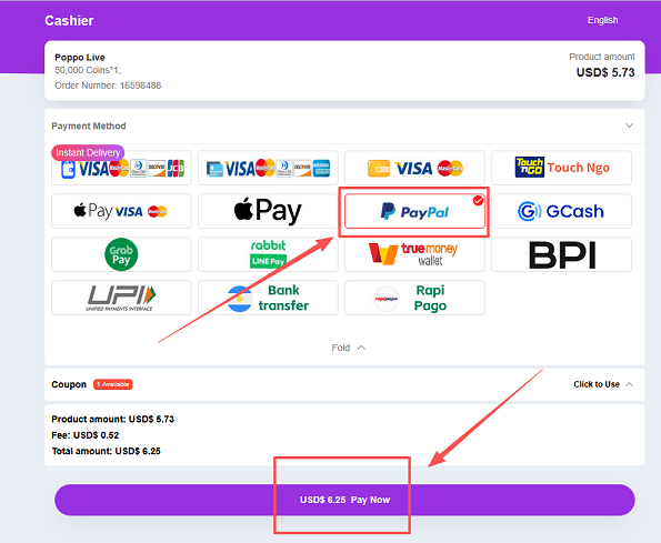 Poppo Recharge PayPal Payment Poppo Recharge PayPal Payment