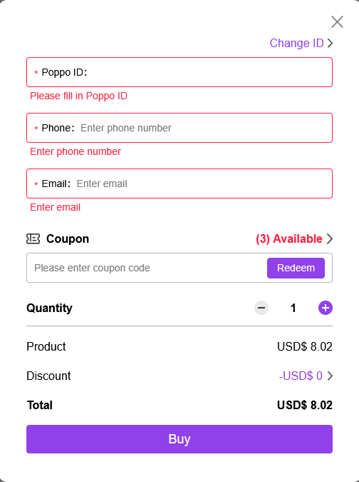 Confirm Poppo recharge ID